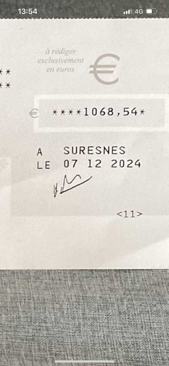 Chèque 1068€